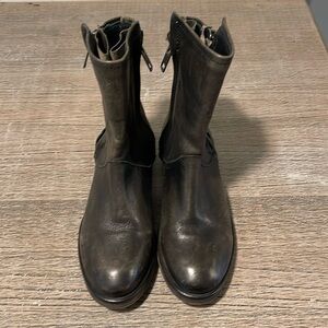 hinge Sheldon Distressed Double side Zip Mid Boot Brown Leather‎ size 6.5